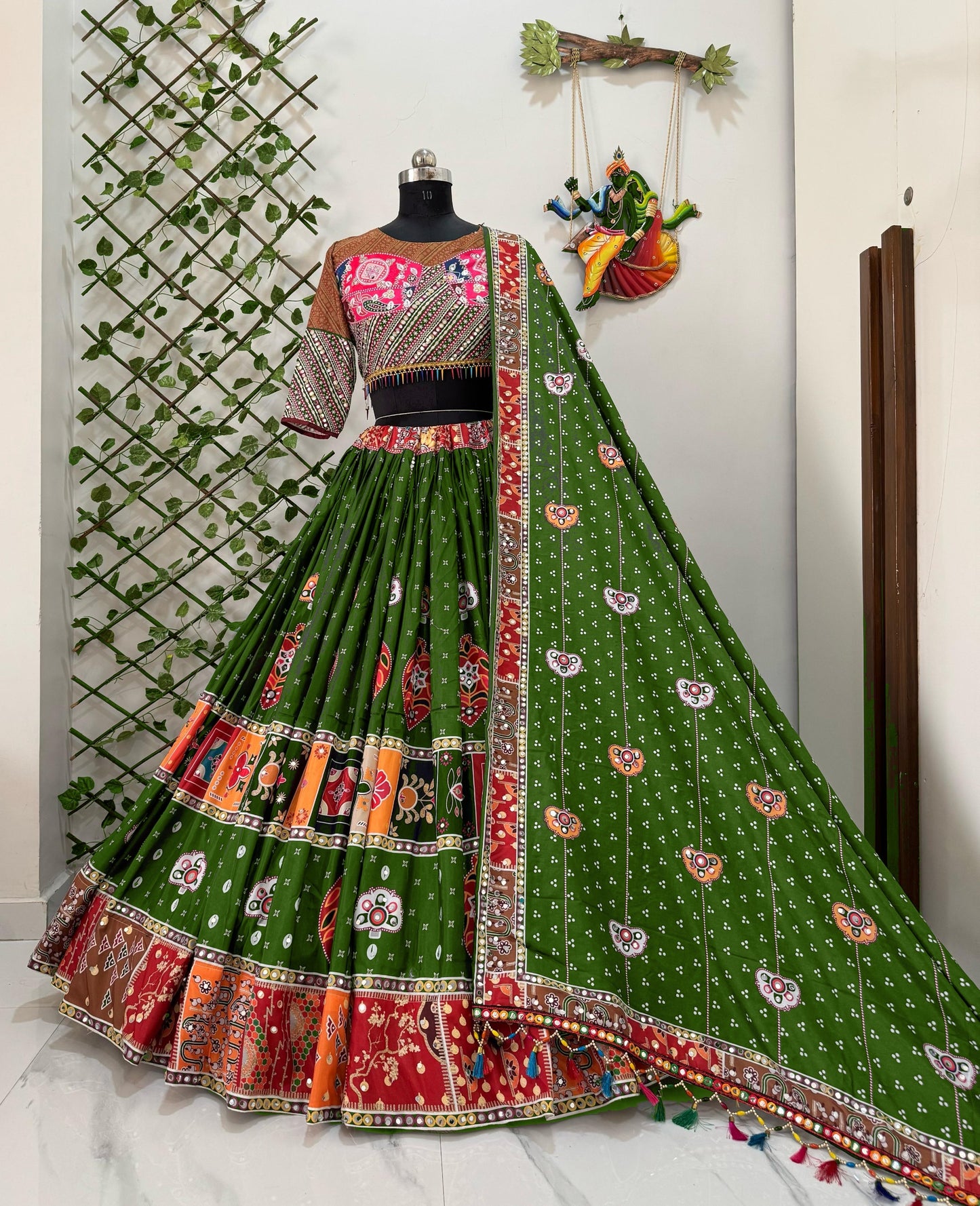 Navratri special Heavy Muslin Cotton Lehenga with Digital Print & Real Mirror Work - ALC 96