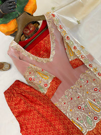 Pure Tissue Silk Kurti Palazzo Set with Dupatta in Ivory color — LC 1446