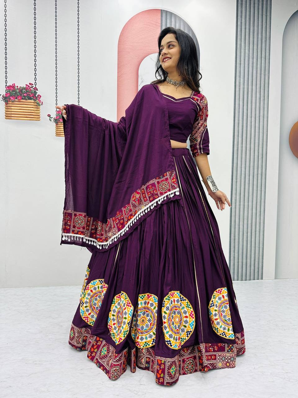 Navratri Special Pure Cotton Lehenga Choli with 6 Meter Big Flair & Gamathi Work