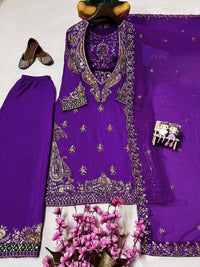 Stylish 4-pis kurti palazzo set in premium chinon silk fabric, in 4 amazing colors