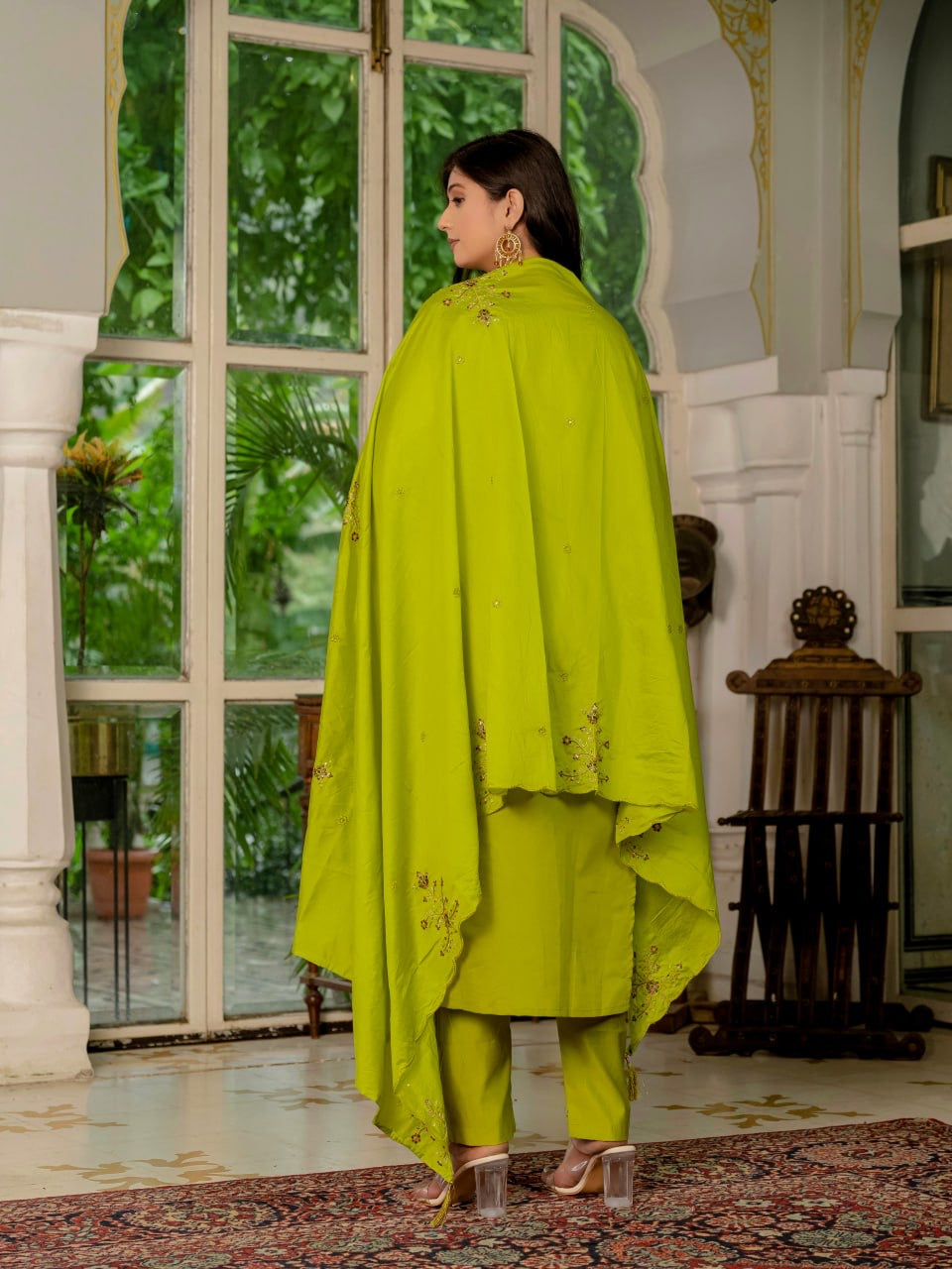 Elegant Marina Silk Straight Kurti Pant Dupatta Set with Multi Embroidery & Hand Work