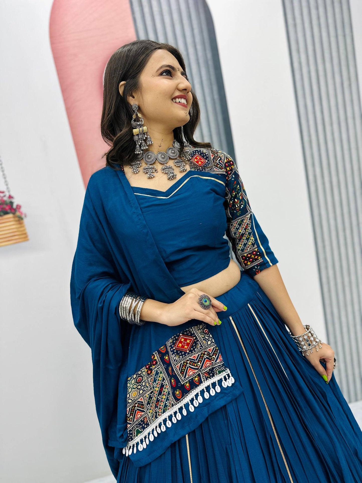 Navratri Special Pure Cotton Lehenga Choli with 6 Meter Big Flair & Gamathi Work