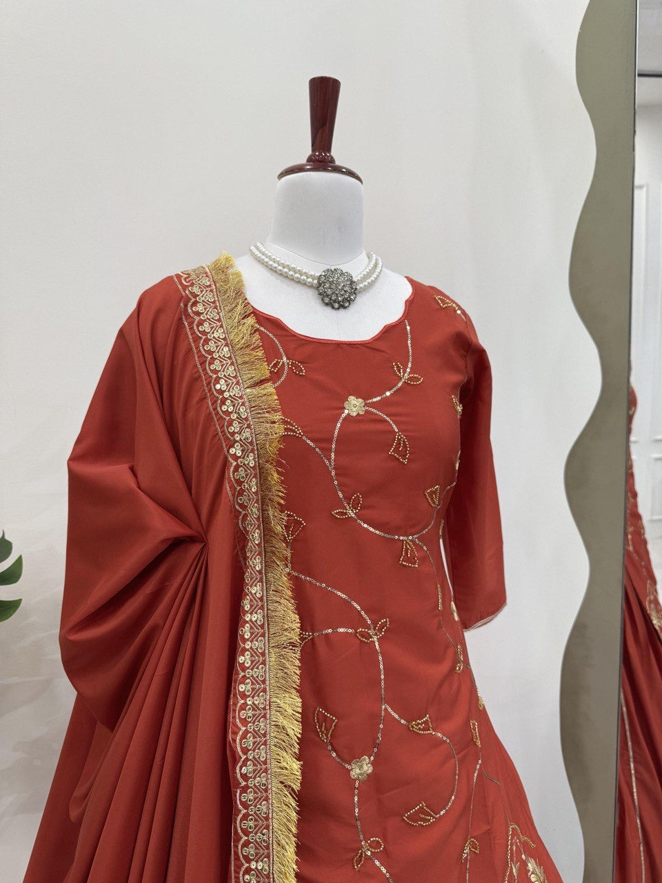 Natural Crepe Silk Indo Western Lehenga Set with Beads & Thread Work - FFRTC-5866
