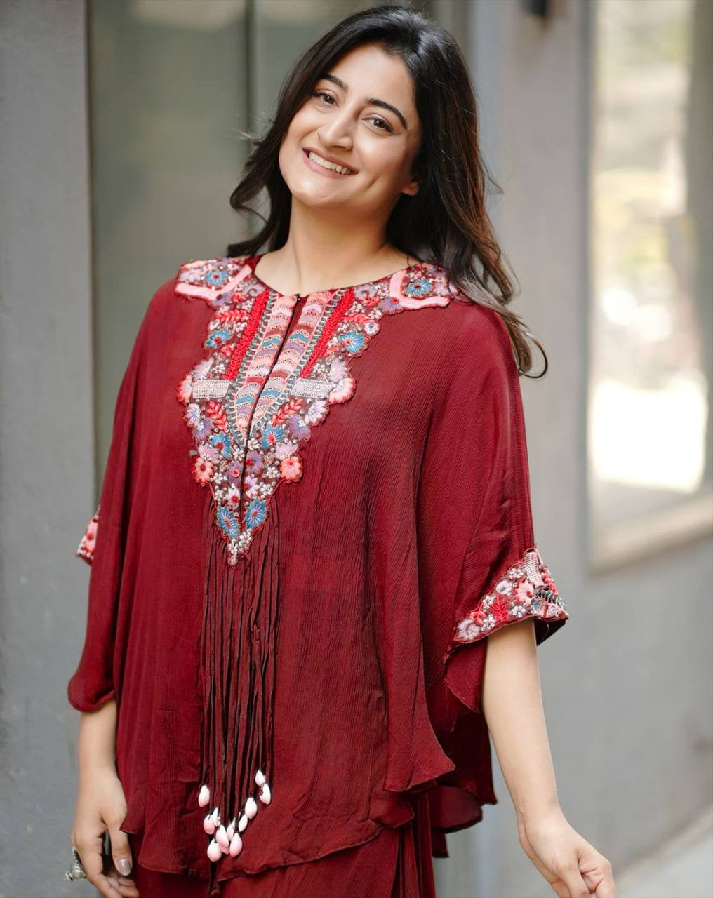 New Trendy Air Tex Chinon Three Piece Indo Western Set with Sequence Embroidery
