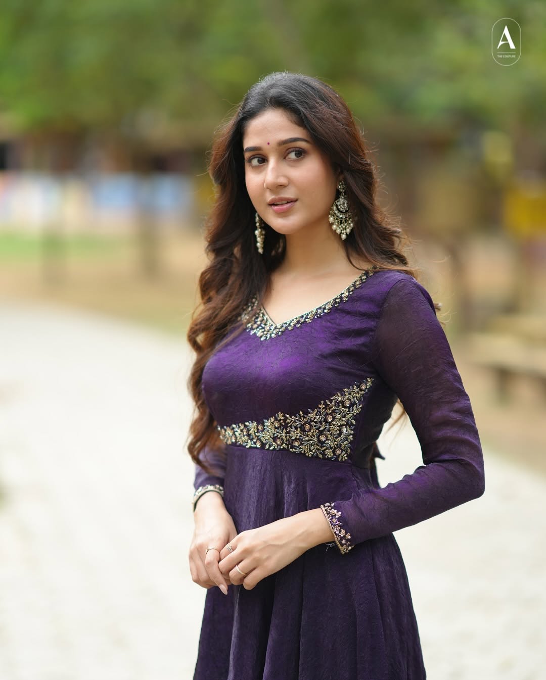 Gold Crushed Silk Gown with Thread & Sequin Embroidery - VF 206