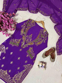 Stylish 4-pis kurti palazzo set in premium chinon silk fabric, in 4 amazing colors