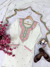 Black & White Kurti Palazzo Set in premium chinon silk fabric with multy color thread Embroidery work