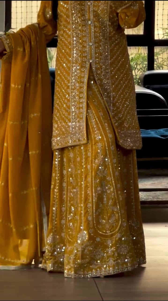 Designer Party Wear kurti- Flaired Palazzo & Dupatta with Heavy Embroidery - FFMF-449