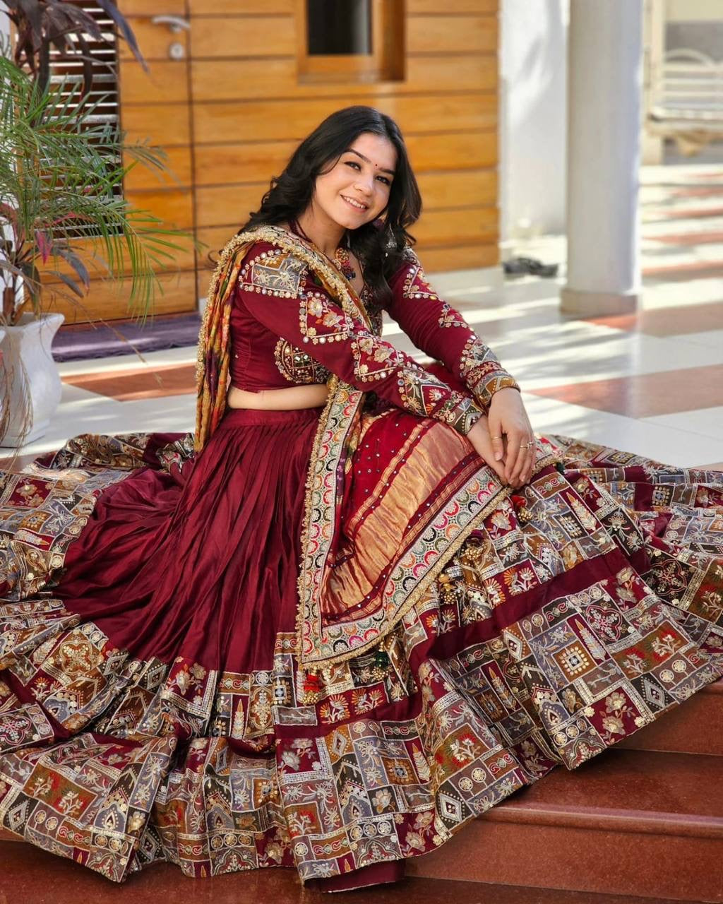 Navratri special Premium Heavy Muslin Cotton Lehenga with Real Mirror Work & Canvas Patta