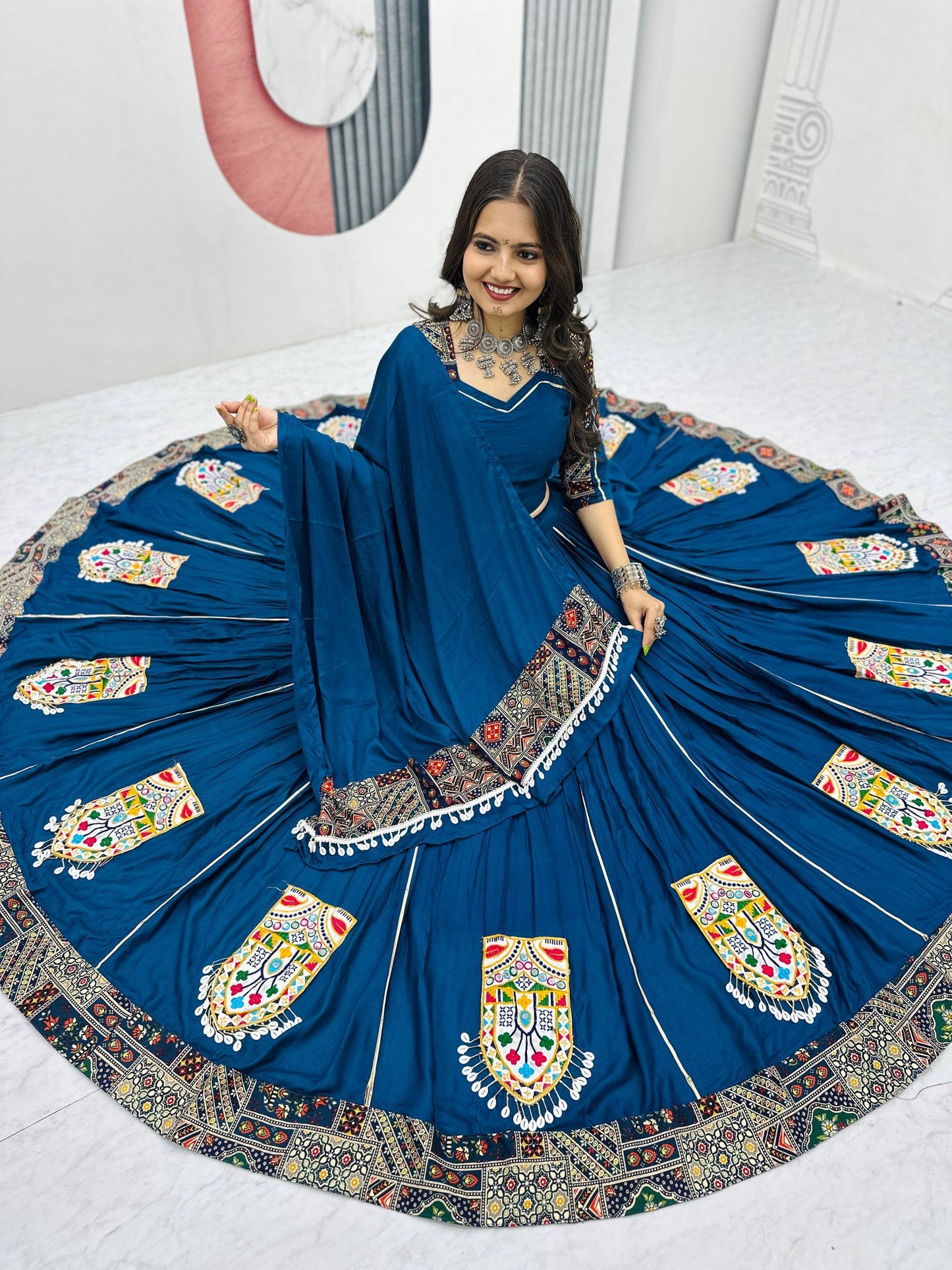 Navratri Special Pure Cotton Lehenga Choli with 6 Meter Big Flair & Gamathi Work