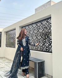 Beautiful and trending long kurti palazzo set in beautiful sequins and thread Embroidery work
