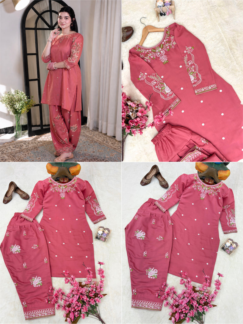 Elegant Coord set with Frashi palazzo in beautiful Multicolored thread Embroidery work