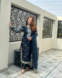 Beautiful and trending long kurti palazzo set in beautiful sequins and thread Embroidery work