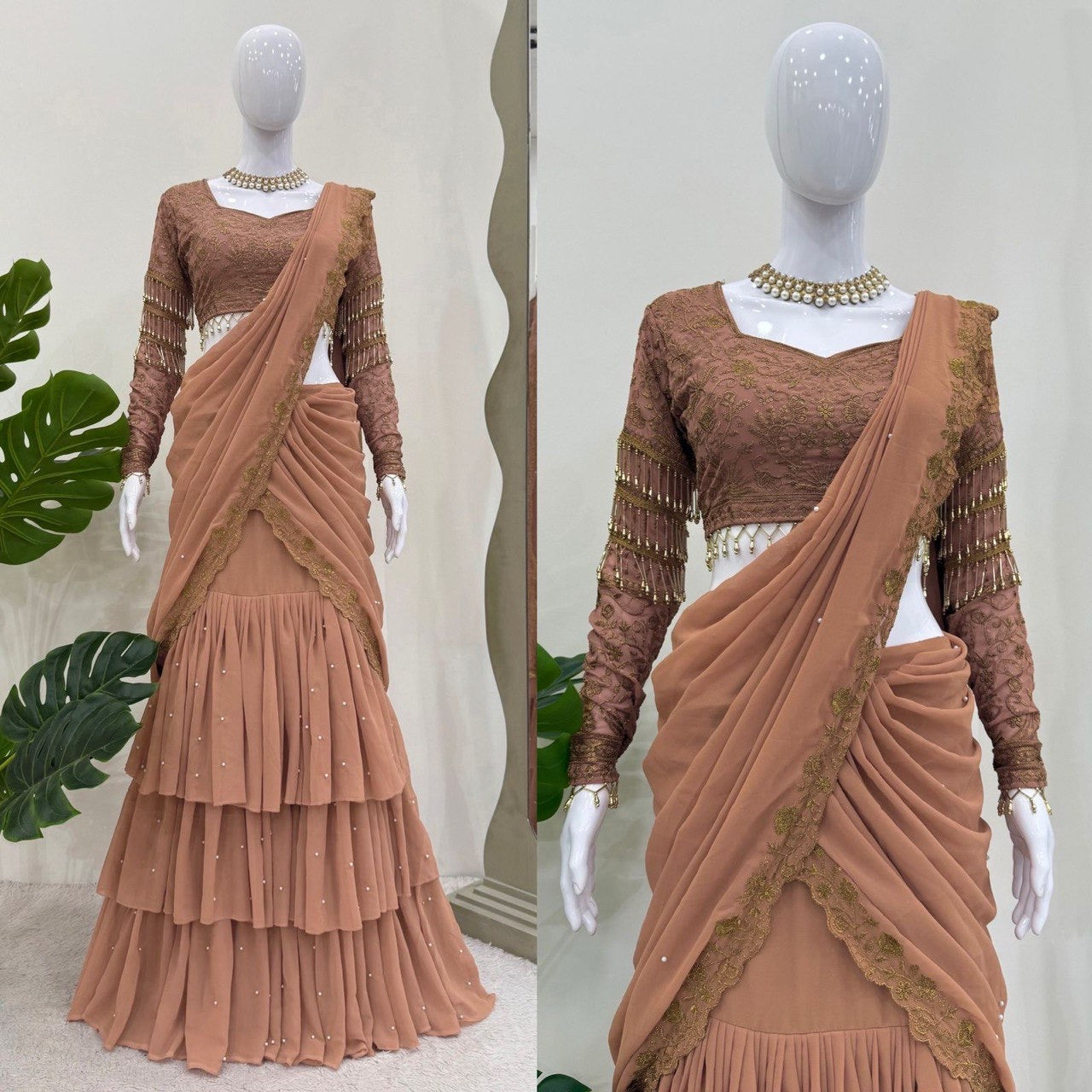 Ready To Wear Lehenga Saree with Thread & Sequence Work - Premium Quality