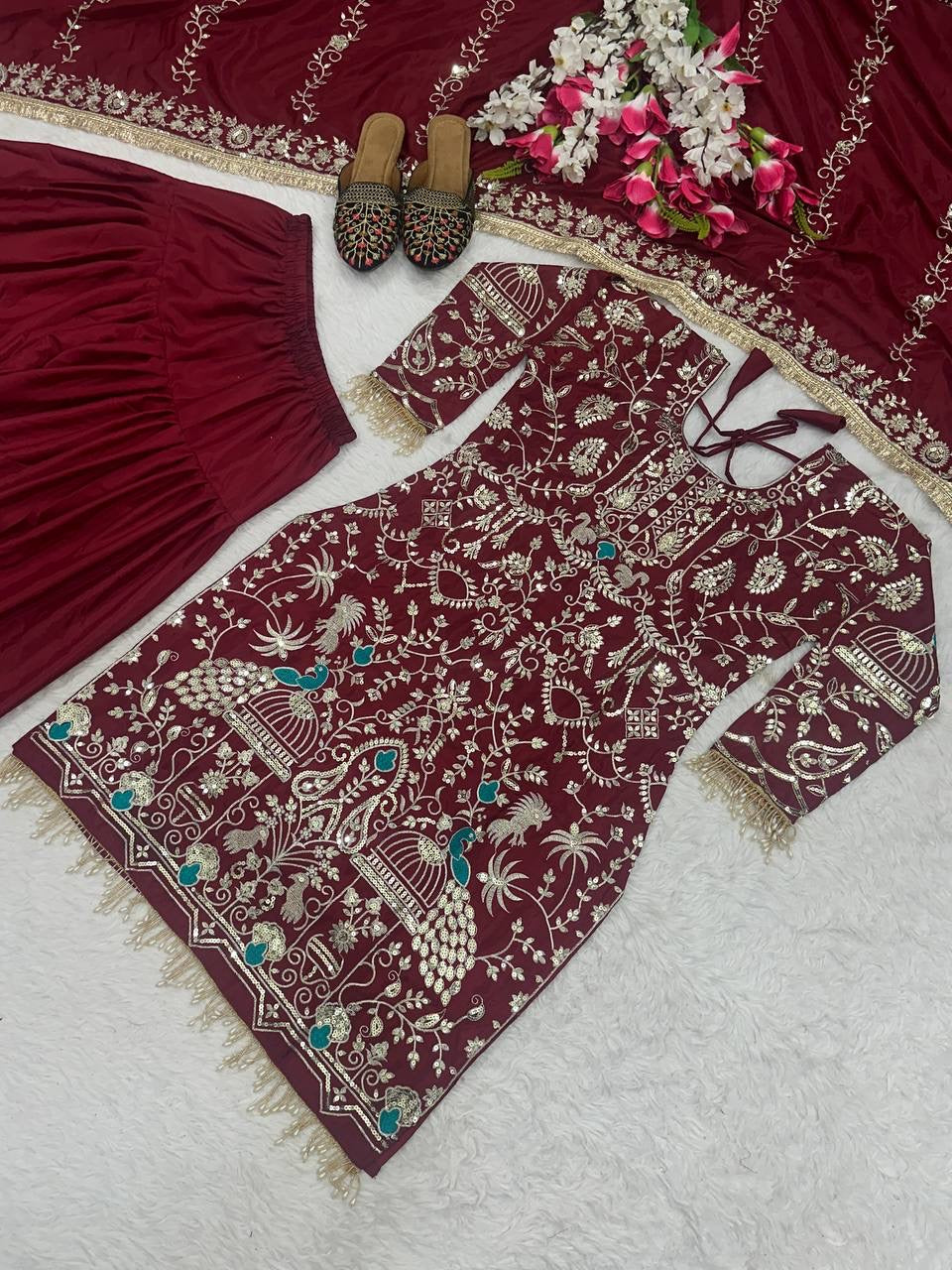Designer Party Wear kurta, Dhoti Salwar & Dupatta Set - FFNF-1239