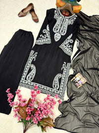 Summer Special Chicken work Kurti with Palazzo set in Pista & Black color
