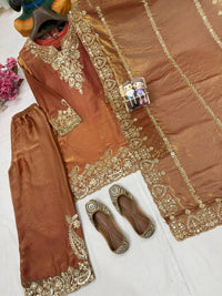 Rusty brown Color Kurti &Palazzo set with elegant dupatta