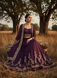 Modern Designer Semi-Bridal Wine Pink Lehenga Choli Set with Stylish Long Shrug in Premium Star Georgette Fabric for Wedding & Festive Wear