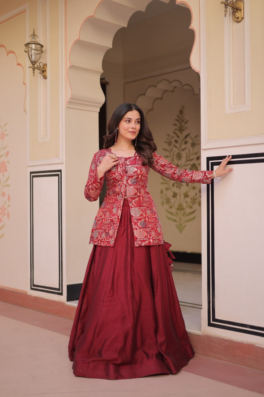 Premium Readymade Pure Simmer Vichitra Silk Lehenga Choli with Position Jacquard Blouse