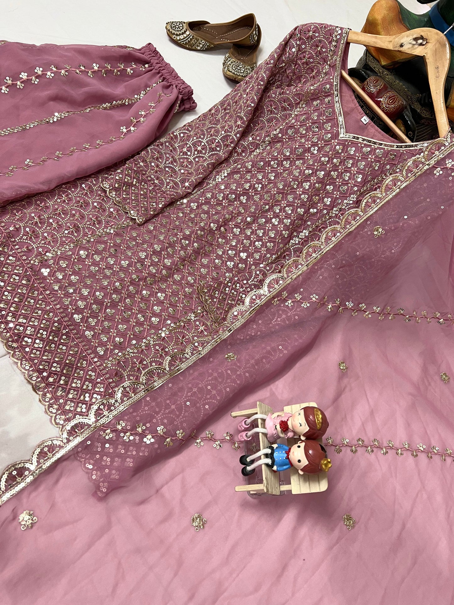Heavy Georgette Kurti & Palazzo Set with Zari & Sequin Embroidery - LC 1361