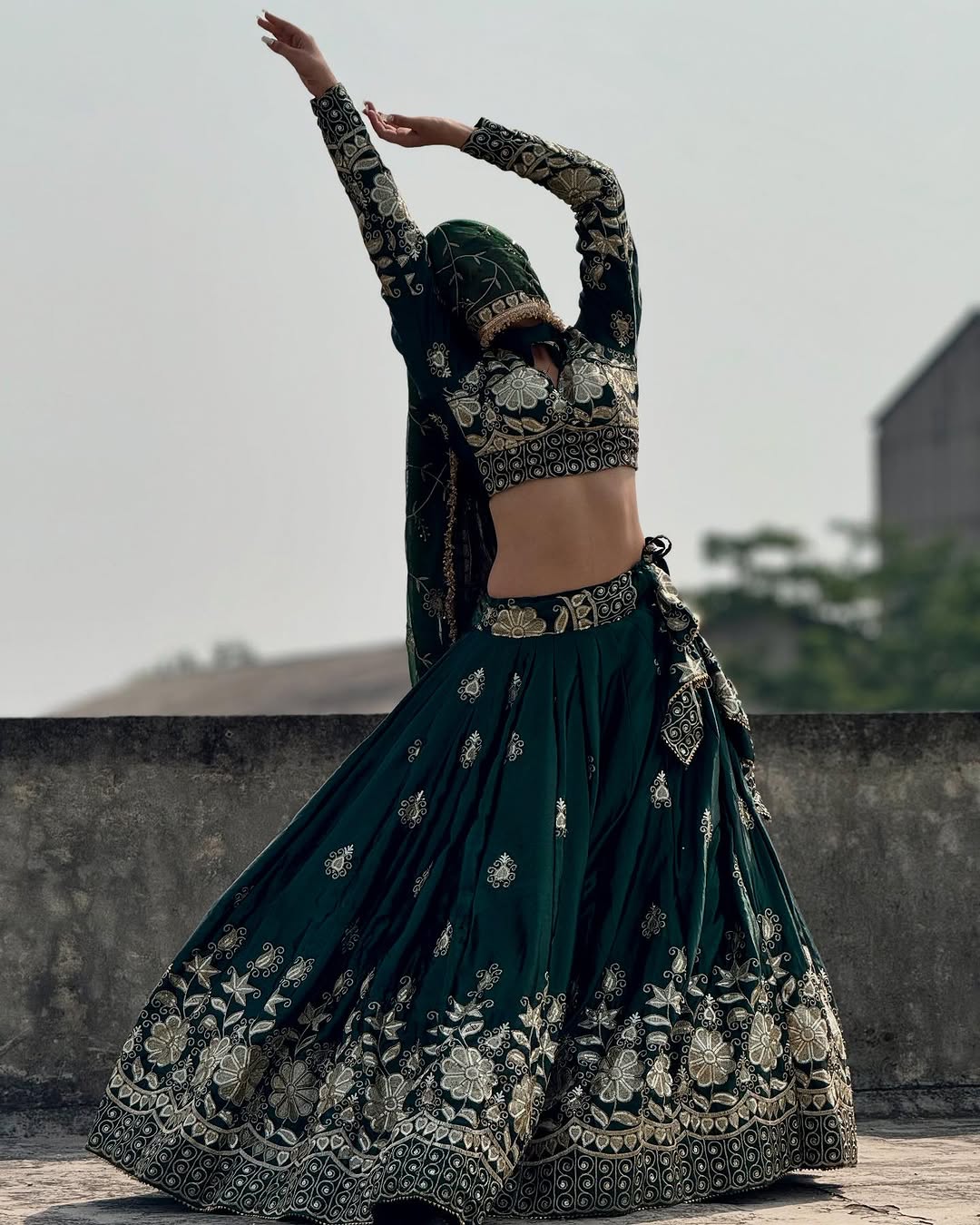 Emerald Green stylish semi bridal lehenga choli