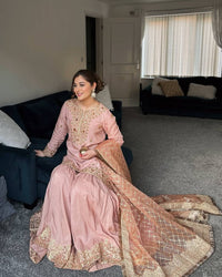 Beautiful baby pink color Sharara set with elegant Embroidery work