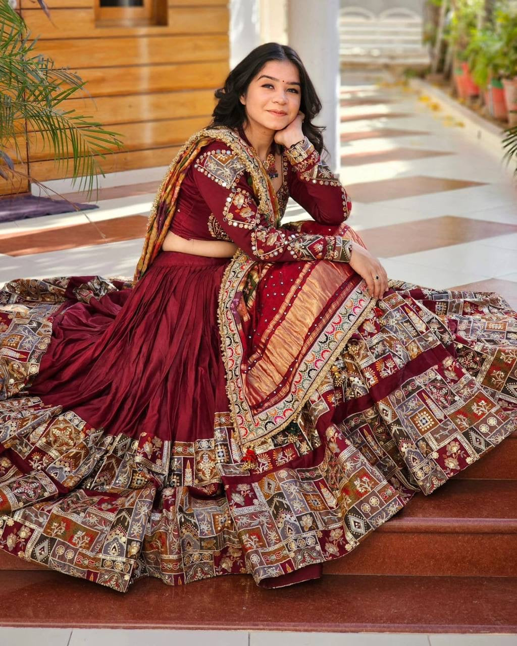 Navratri special Premium Heavy Muslin Cotton Lehenga with Real Mirror Work & Canvas Patta