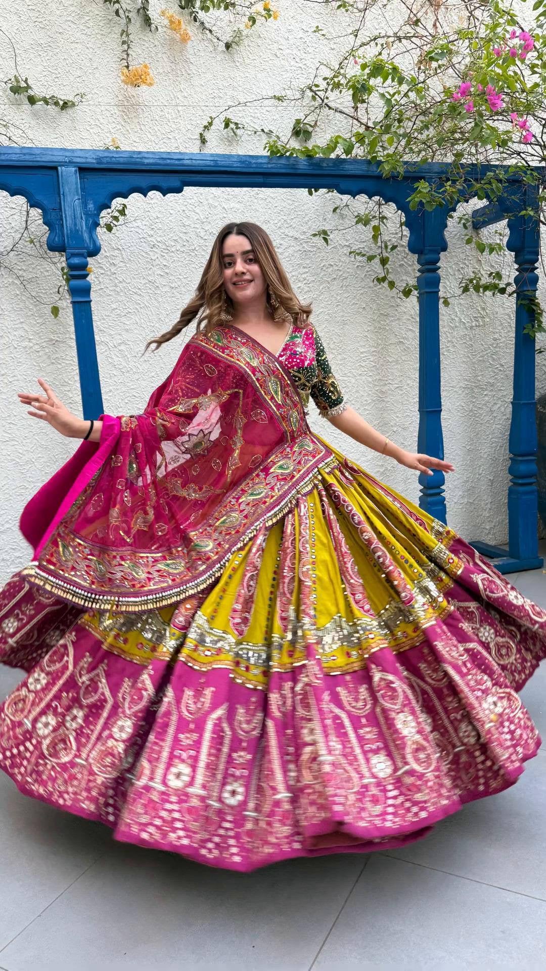 Heavy Muslin Cotton Lehenga with Real Mirror Work & Digital Print - Alc 108