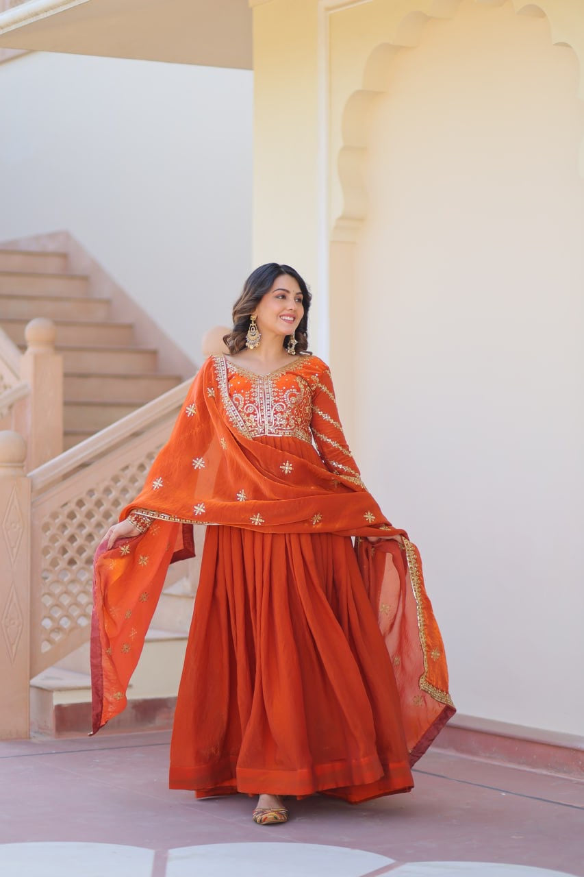 Premium Readymade Gown with Sequins & Zari Embroidery - FFLW-9234