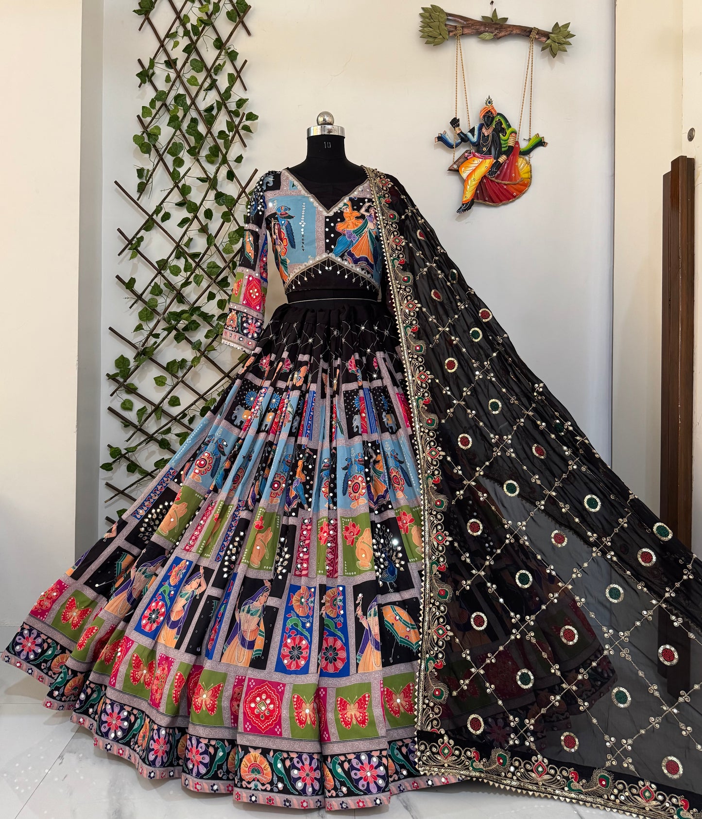 ALC 112 Navratri Special Chaniya Choli - Heavy Muslin Cotton Lehenga with Real Mirror Work