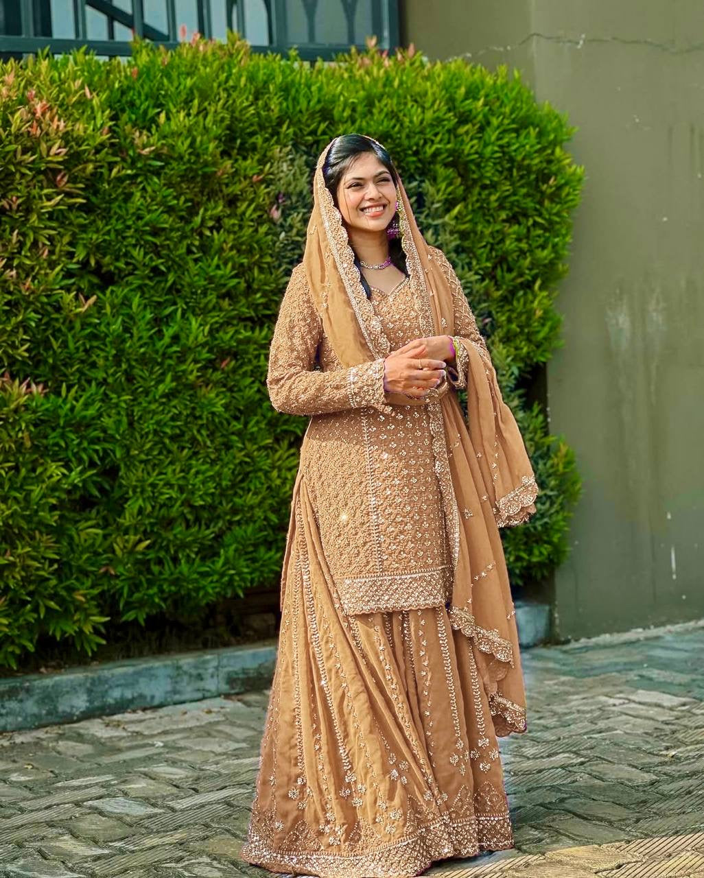 Heavy Georgette Kurti & Palazzo Set with Zari & Sequin Embroidery - LC 1361