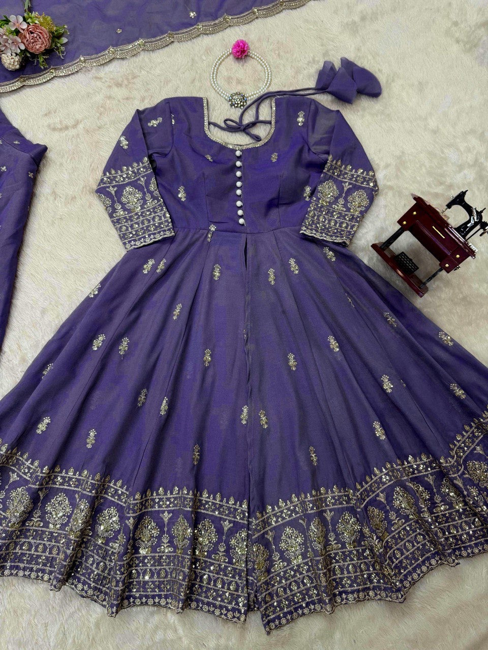 Designer Shimmer Silk Suit & Lehenga Set with Thread & Sequence Work