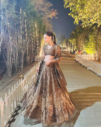 Amazing Semi-Bridal Lehenga Choli in beautiful brown color gmy silk (heavy tissue)