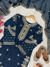Beautiful and trending long kurti palazzo set in beautiful sequins and thread Embroidery work