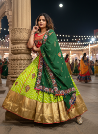 Real mirror work navratri/wedding special lehenga choli in maslin cotton fabric (4 mtr flair) with digital print all over