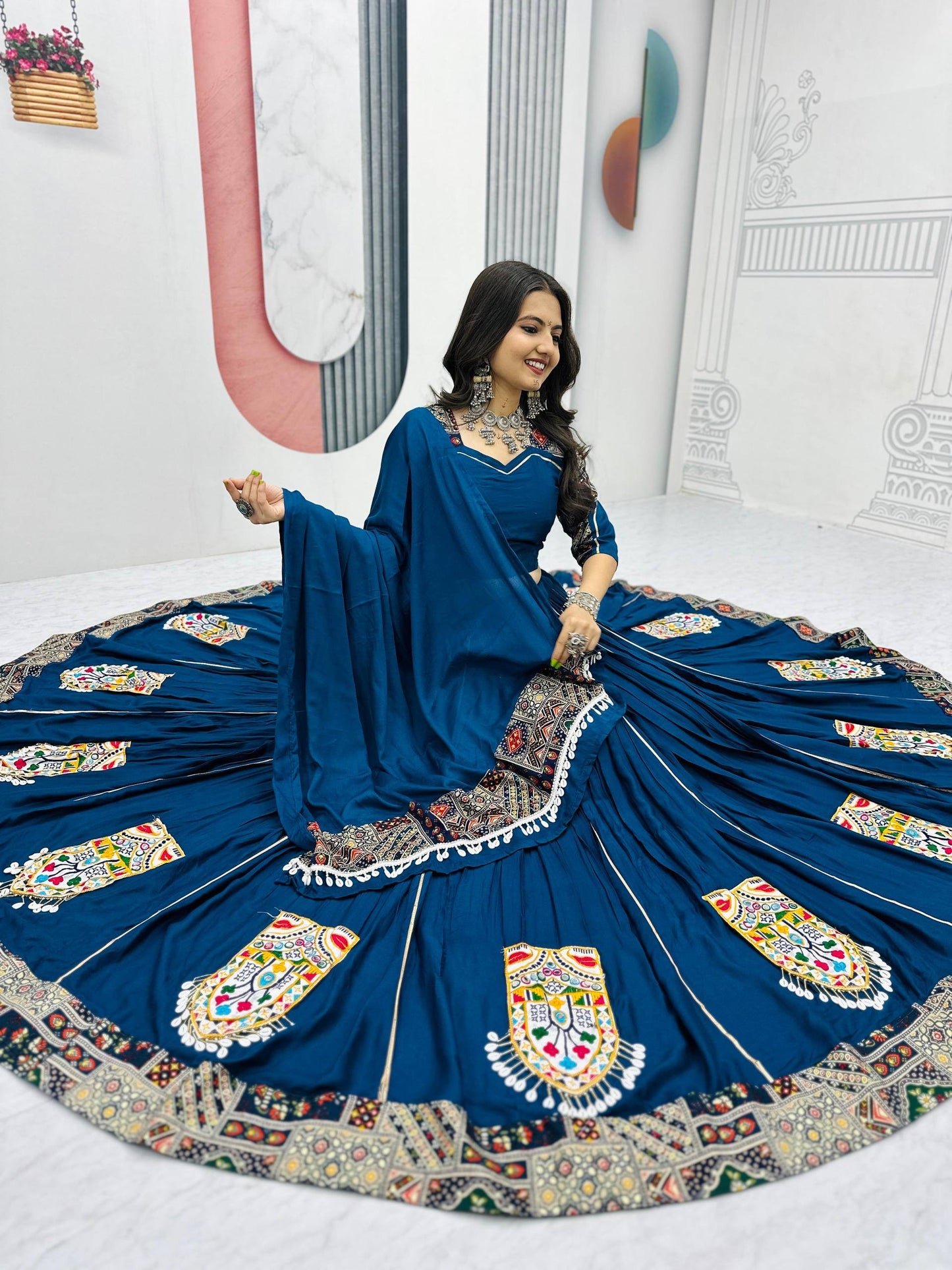 Navratri Special Pure Cotton Lehenga Choli with 6 Meter Big Flair & Gamathi Work