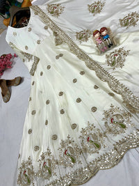 Stylish off-white color anarkali in premium chinon silk fabric