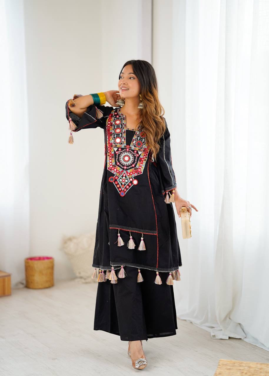 Premium Khadi Cotton Co-ord Set with Mirror Work - Rakhi Special - FFsrk 5286