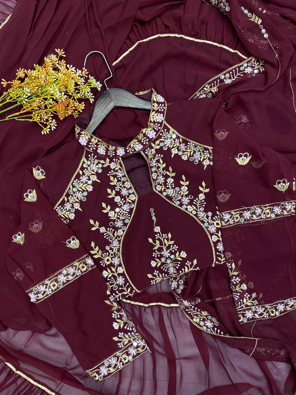 Wedding Season Special Faux Georgette Lehenga Saree with Heavy Embroidery & Mirror Work - FFBE 280
