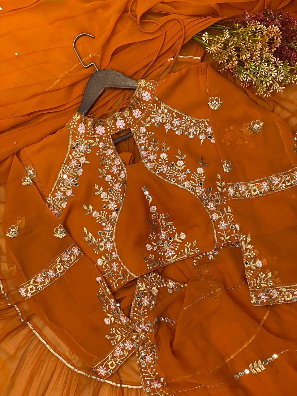 Wedding Season Special Faux Georgette Lehenga Saree with Heavy Embroidery & Mirror Work - FFBE 280