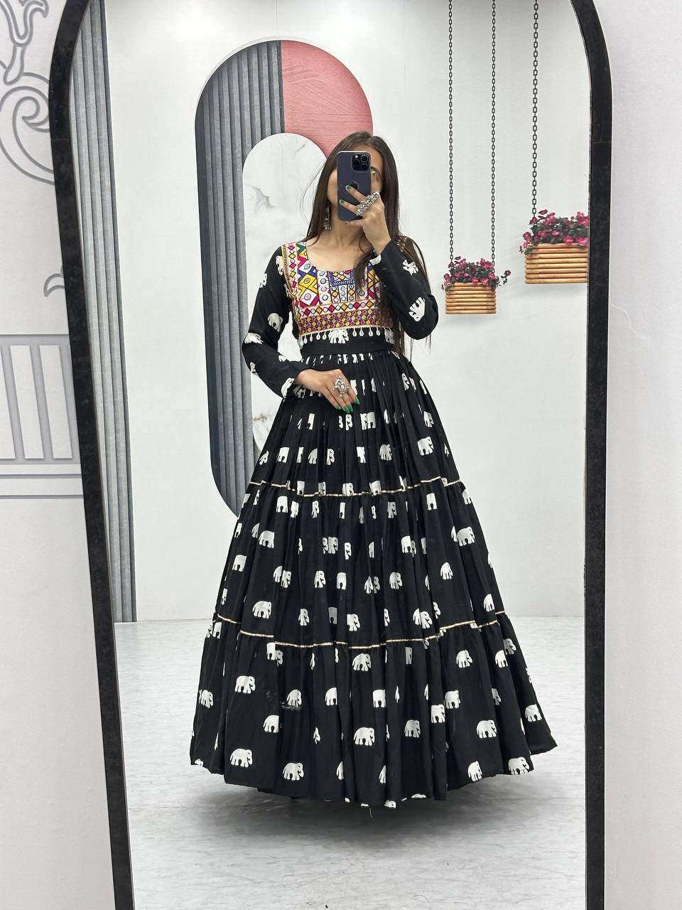 Navratri Special Pure Cotton Gown with 9 Meter Big Flair & Embroidery