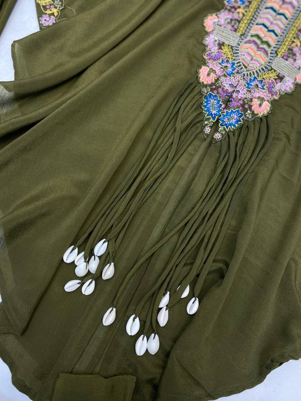 New Trendy Air Tex Chinon Three Piece Indo Western Set with Sequence Embroidery