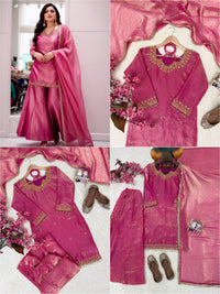 Stylish kurti palazzo set in premium fandy silk tissue fabric