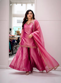 Stylish kurti palazzo set in premium fandy silk tissue fabric