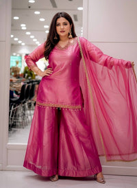 Stylish kurti palazzo set in premium fandy silk tissue fabric