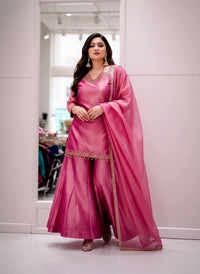 Stylish kurti palazzo set in premium fandy silk tissue fabric