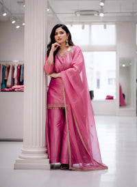 Stylish kurti palazzo set in premium fandy silk tissue fabric