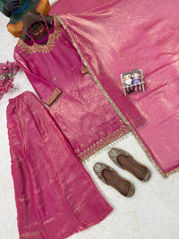 Stylish kurti palazzo set in premium fandy silk tissue fabric