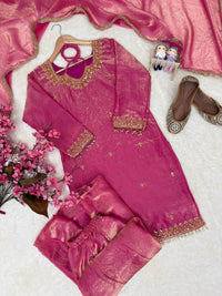 Stylish kurti palazzo set in premium fandy silk tissue fabric