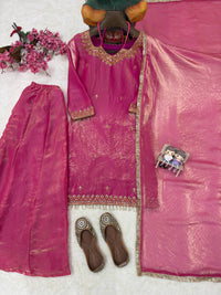 Stylish kurti palazzo set in premium fandy silk tissue fabric